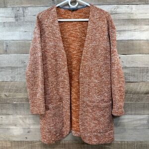 LL Bean Signature Womens Marl Knit Open Front Cardigan Sweater‎ XXS Orange White